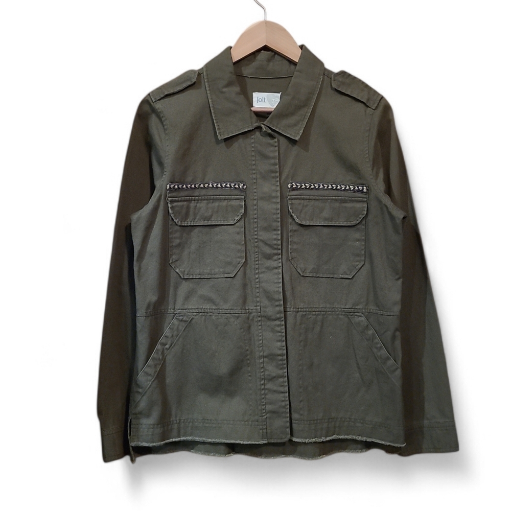 Women's Jolt Brand Lightweight Boho Military Jacket Large 100% Cotton